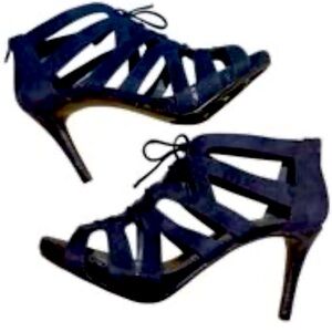 Navy snakeskin heels